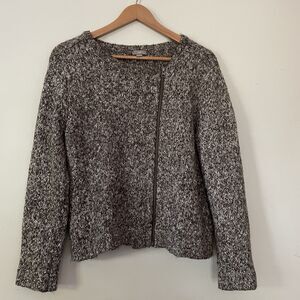 J Jill Sweater Women's MP Full Zip Knit Asymmetrical Zip Sweater Gray Classic